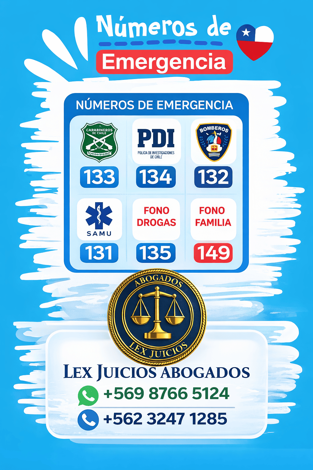numeros de emergencia lex juicios abogados números de emergencia en ruta, ambulancia, carabieros, PDI, Lex Juicios Abogados